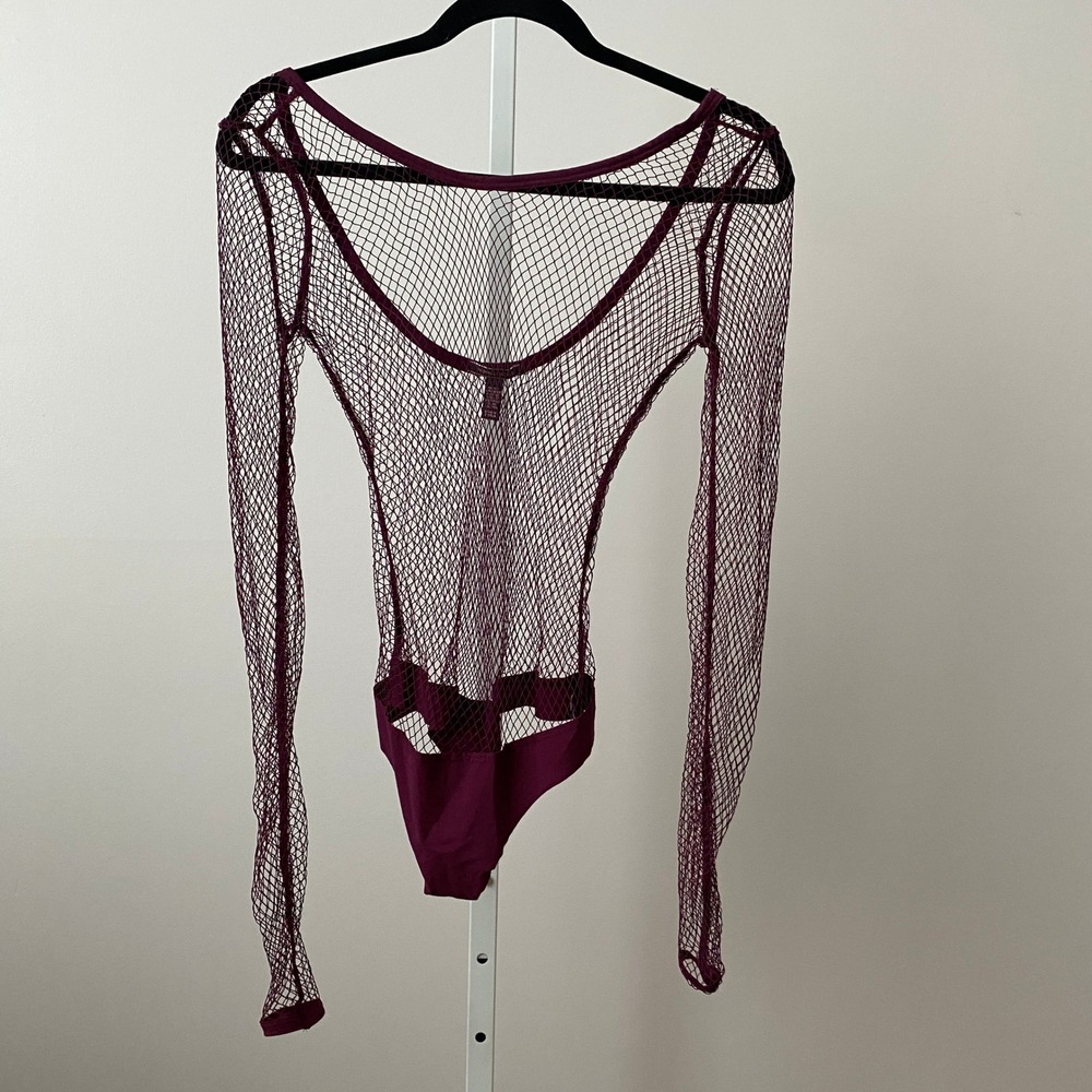 Victoria's Secret Witchy Punk S Burgundy Fishnet Bodysuit Mesh Lingerie Top